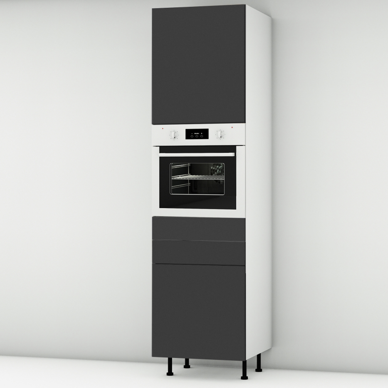 Colonne noire mate 1 porte - 1 four - 1 porte+tiroir larg. 60cm x H213.8cm