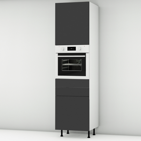Colonne noire mate 1 porte - 1 four - 1 porte+tiroir larg. 60cm x H213.8cm