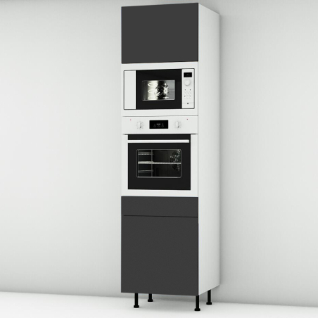 Colonne noire brillante 1 porte - 1 four - 1MO - 1 porte+tiroir larg. 60cm x H213.8cm