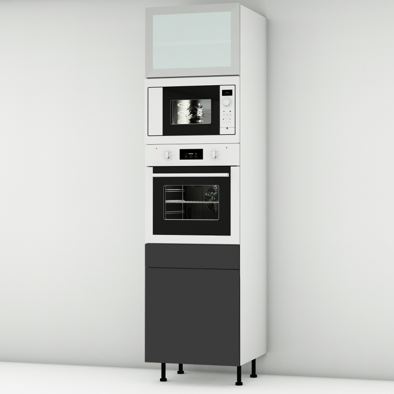 Colonne noire mate 1 porte - 1 four - 1MO - 1 porte+tiroir larg. 60cm x H213.8cm