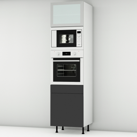 Colonne noire mate 1 porte - 1 four - 1MO - 1 porte+tiroir larg. 60cm x H213.8cm