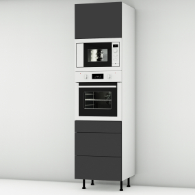 Colonne noire mate 1 porte - 1 four - 1MO - 3 tiroirs larg. 60cm x H213.8cm