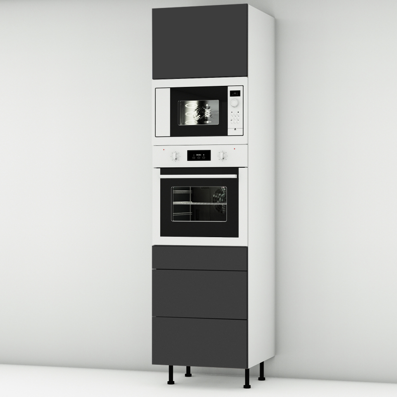 Colonne noire mate 1 porte - 1 four - 1MO - 3 tiroirs larg. 60cm x H213.8cm