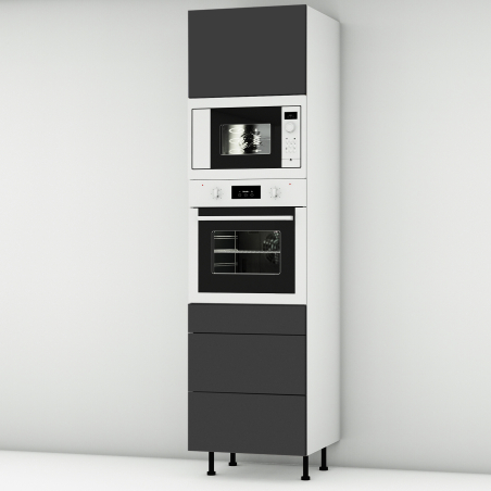 Colonne noire mate 1 porte - 1 four - 1MO - 3 tiroirs larg. 60cm x H213.8cm