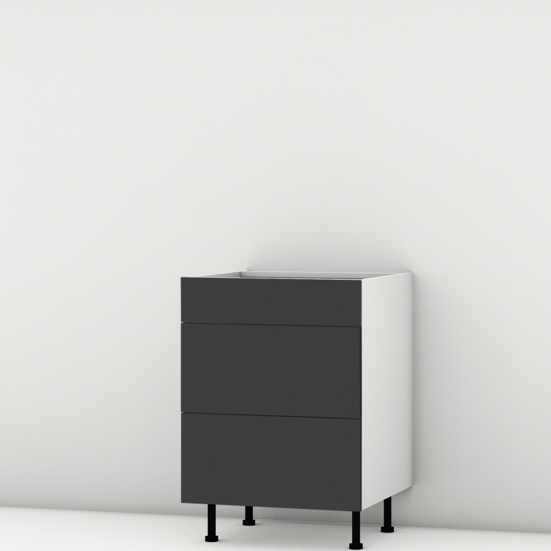 Meuble bas noir mat 3 tiroirs larg. 60cm x H71.5cm