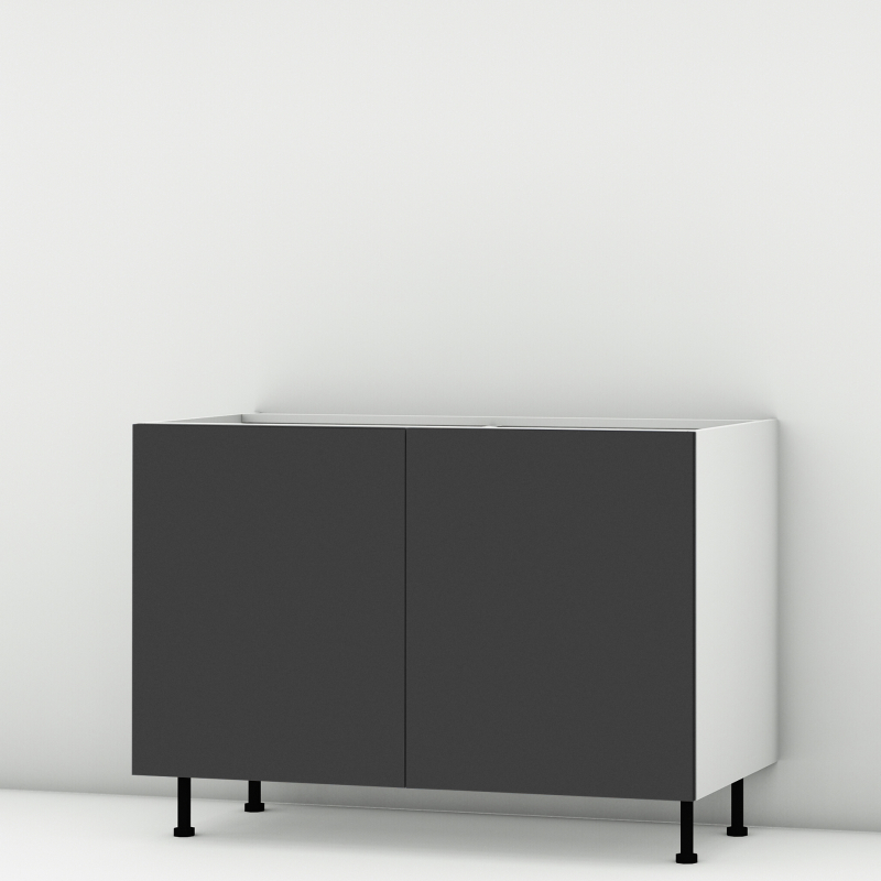 Meuble bas sous évier noir mat larg. 120cm x H71.5cm