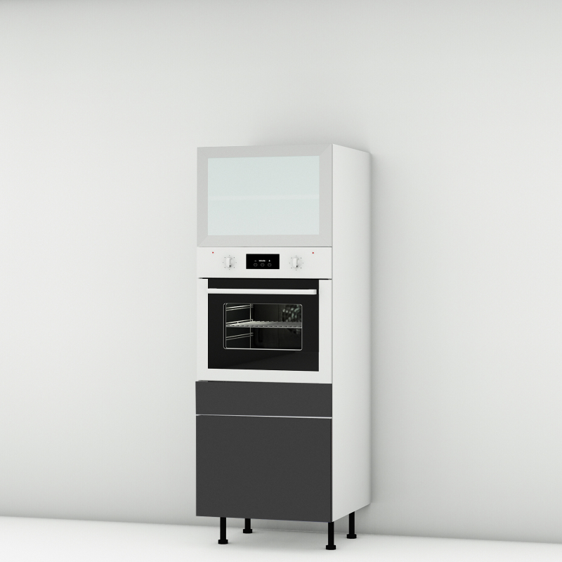 Colonne noire mate 1 porte relevante alu vitrée - 1 four - 1 tiroir larg. 60cm x H156.6cm