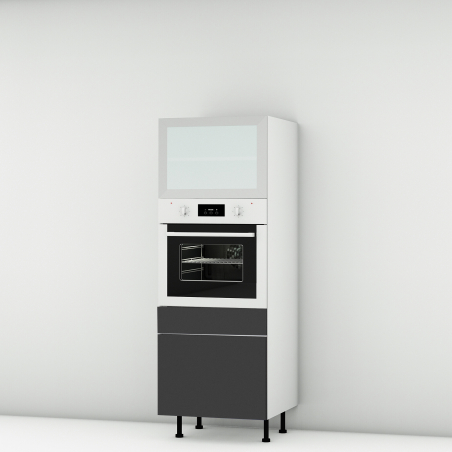 Colonne noire mate 1 porte relevante alu vitrée - 1 four - 1 tiroir larg. 60cm x H156.6cm