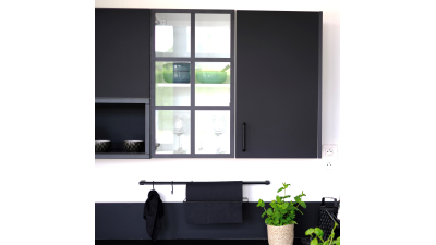 Meuble bas alu noir vitré larg. 40cm x H71.5cm