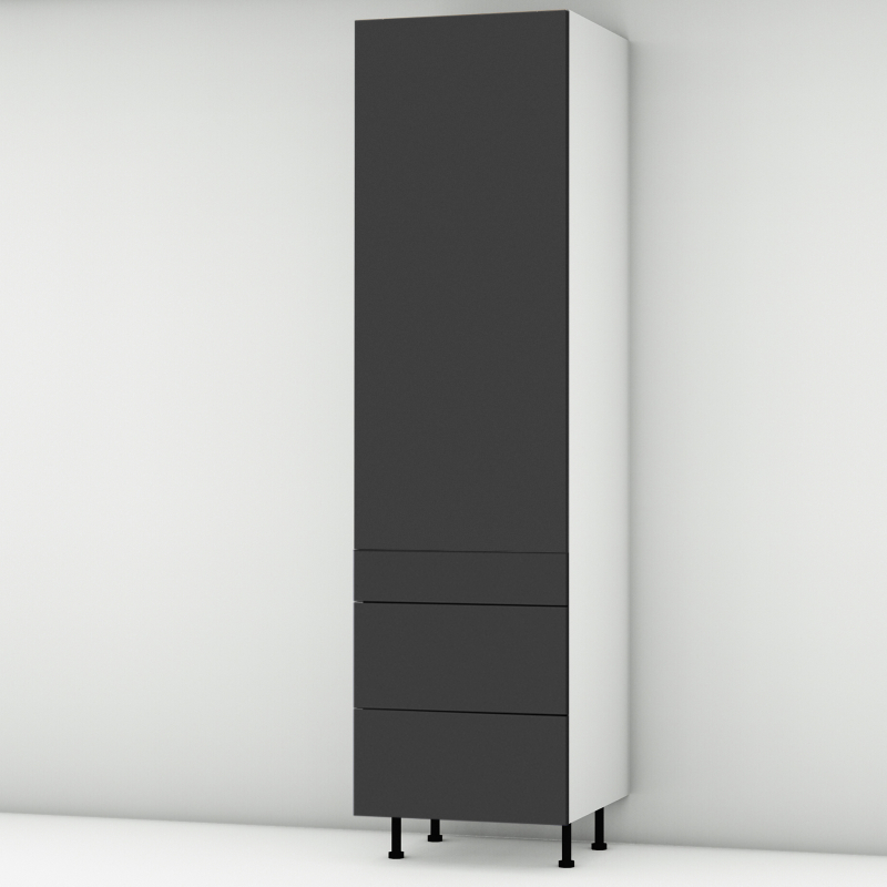 Colonne noire mate 1 porte - 3 tiroirs larg. 60cm x H213.8cm