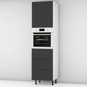 Colonne noire mate 1 porte - 1 four - 3 tiroirs larg. 60cm x H213.8cm