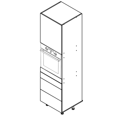 Colonne noire mate 1 porte - 1 four - 3 tiroirs larg. 60cm x H213.8cm