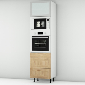 Colonne chêne massif brute 1 porte - 1 four - 1MO - 3 tiroirs larg. 60cm x H213.8cm