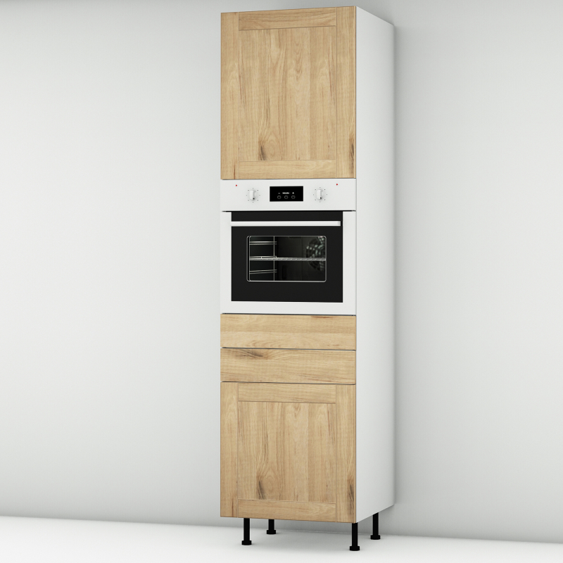 Colonne chêne massif brute 1 porte - 1 four - 1 porte+tiroir larg. 60cm x H213.8cm