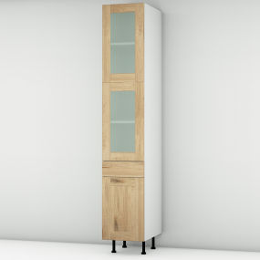Colonne chêne massif brute 2 portes vitrées - 1 porte+tiroir larg. 40cm x H213.8cm