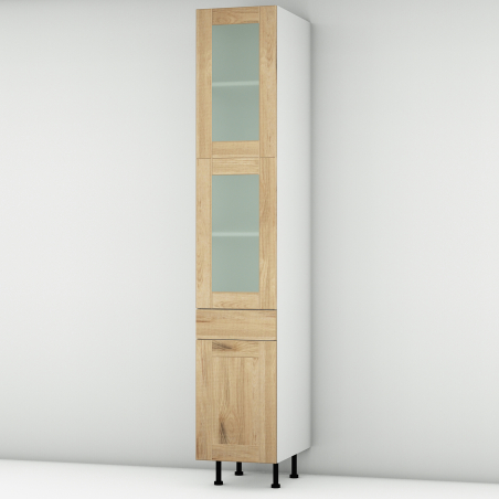 Colonne chêne massif brute 2 portes vitrées - 1 porte+tiroir larg. 40cm x H213.8cm