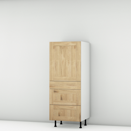 Colonne chêne massif brute 1 porte - 3 tiroirs larg. 60cm x H142.6cm