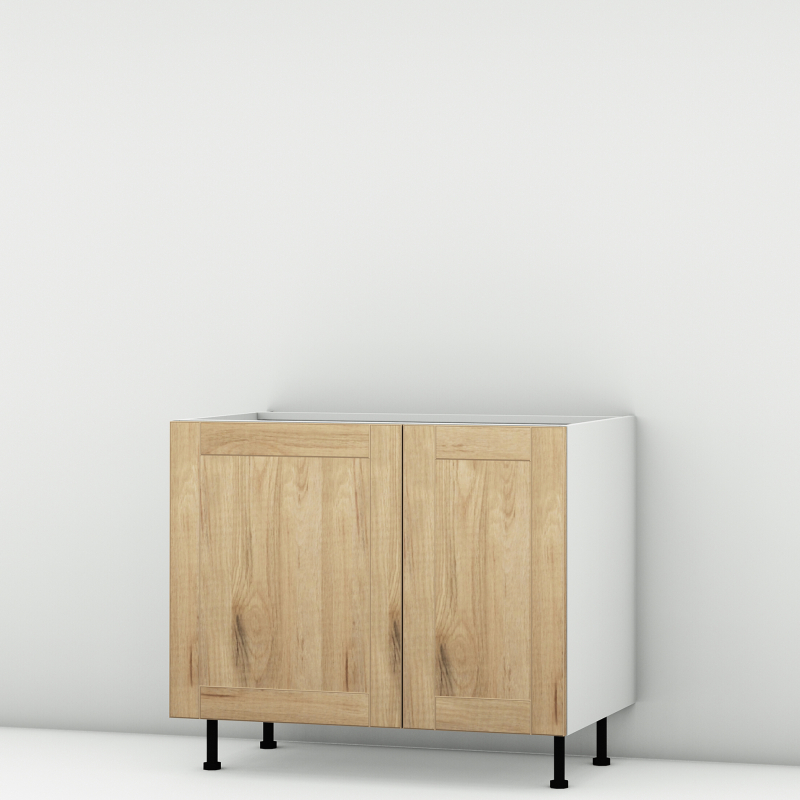 Meuble bas sous évier chêne massif brut 2 portes larg. 100cm x H71.5cm