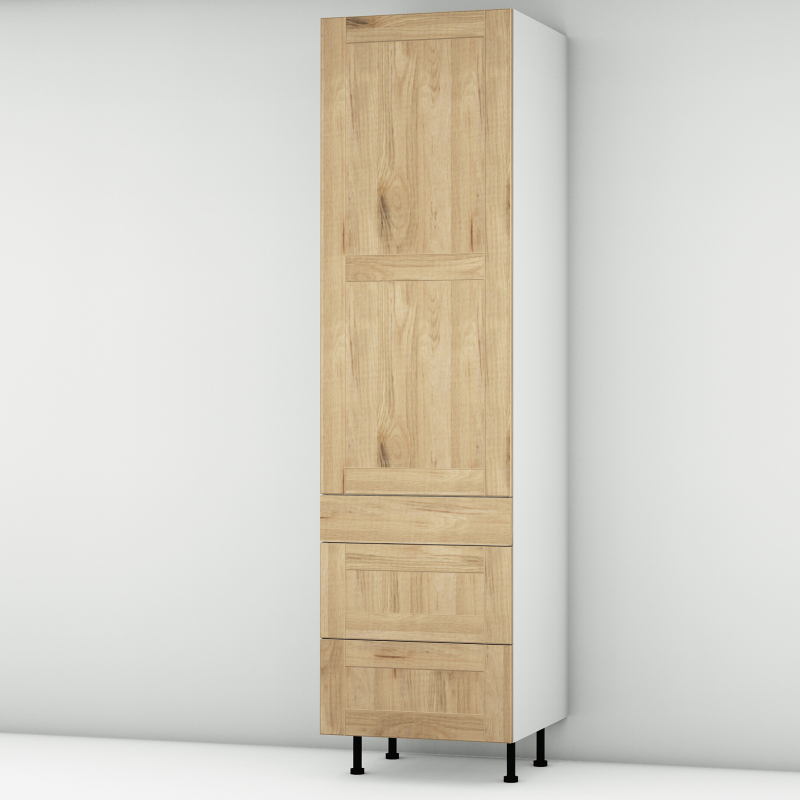 Colonne chêne massif brute 1 porte - 3 tiroirs larg. 60cm x H213.8cm