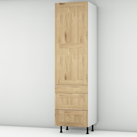 Colonne chêne massif brute 1 porte - 3 tiroirs larg. 60cm x H213.8cm