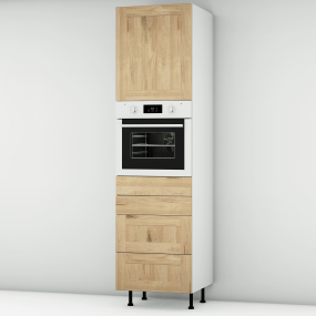 Colonne chêne massif brute 1 porte - 1 four - 3 tiroirs larg. 60cm x H213.8cm