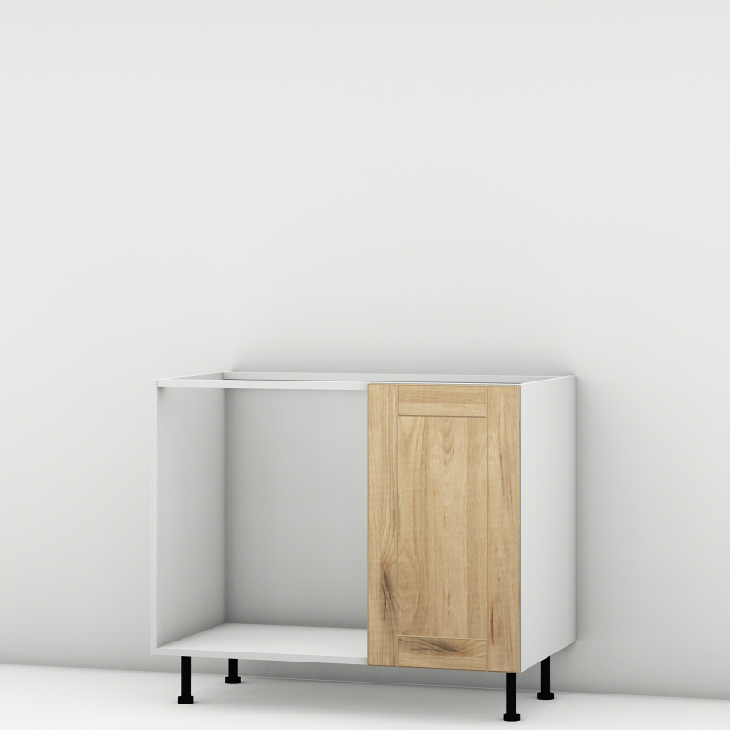 Meuble bas d'angle sous évier chêne massif brute 1 porte 40cm larg. 100cm x H71.5cm