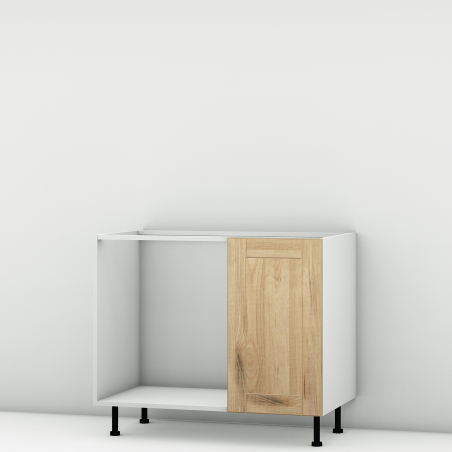 Meuble bas d'angle sous évier chêne massif brute 1 porte 40cm larg. 100cm x H71.5cm