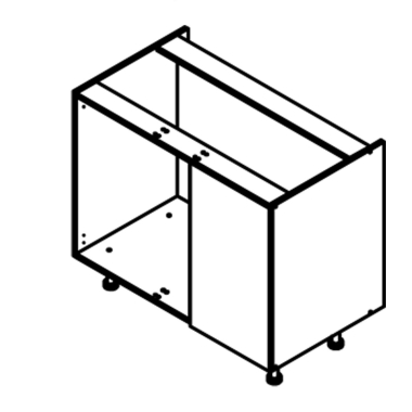 Meuble bas d'angle sous évier chêne massif brute 1 porte 40cm larg. 100cm x H71.5cm
