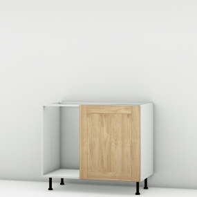 Meuble bas d'angle sous évier chêne massif brut 1 porte 60cm larg. 100cm x H71.5cm