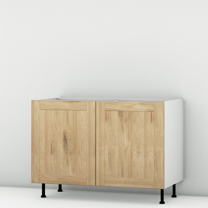 Meuble bas sous évier chêne massif brut larg. 120cm x H71.5cm