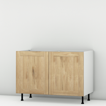 Meuble bas sous évier chêne massif brut larg. 120cm x H71.5cm