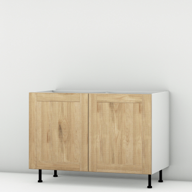 Meuble bas sous évier chêne massif brut larg. 120cm x H71.5cm