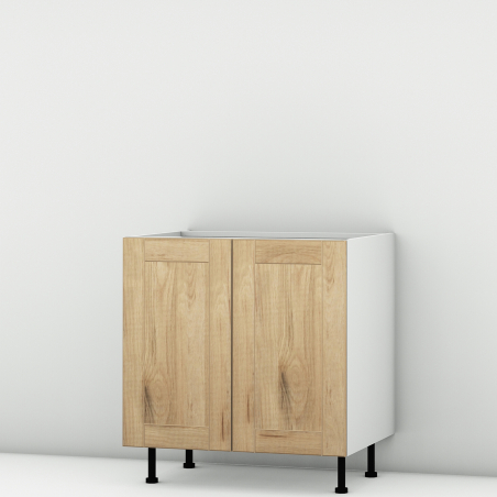 Meuble bas sous évier chêne massif brut 2 portes larg. 80cm x H71.5cm