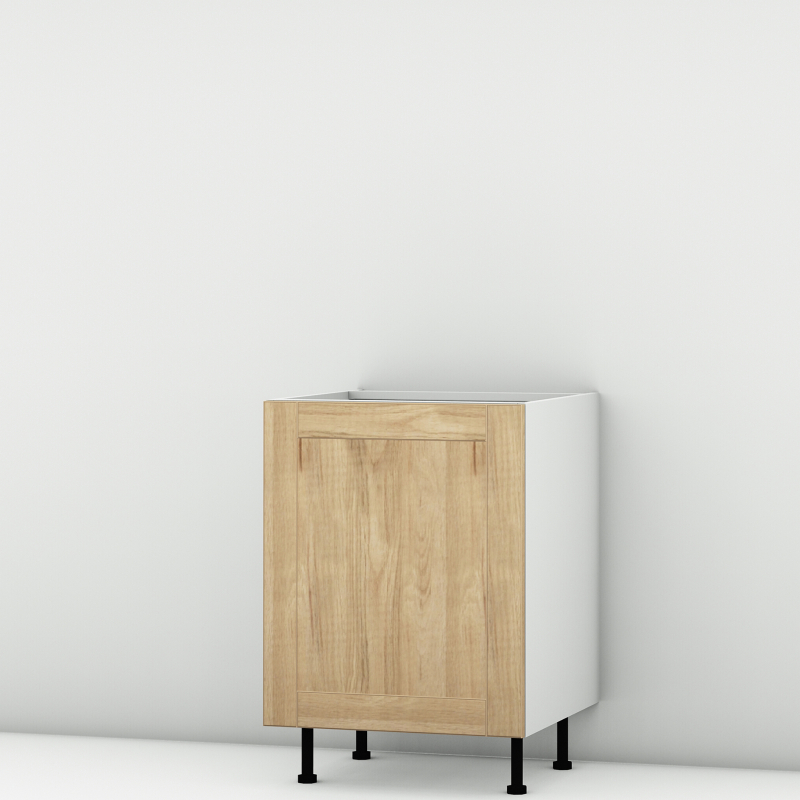 Meuble bas sous évier chêne massif brut larg. 60cm x H71.5cm