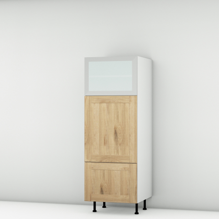 Colonne chêne massif brute 1 porte relevante alu vitrée - 1 porte - 1 tiroir larg. 60cm x H156.6cm