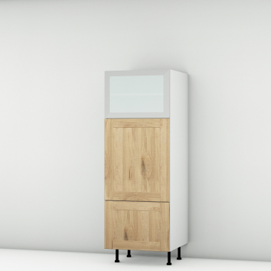 Colonne chêne massif brute 1 porte relevante alu vitrée - 1 porte - 1 tiroir larg. 60cm x H156.6cm