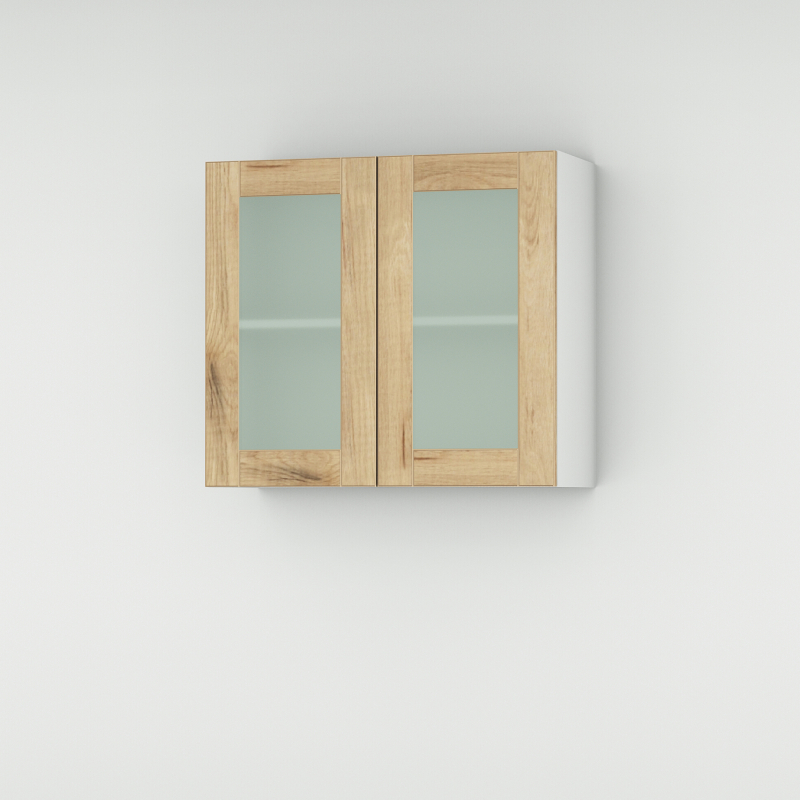 Meuble haut chêne massif brut 2 portes vitrées larg. 80cm x H71.5cm