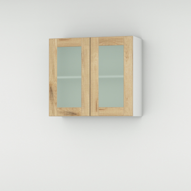 Meuble haut chêne massif brut 2 portes vitrées larg. 80cm x H71.5cm