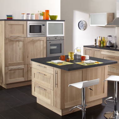 Meuble bas chêne massif brut 2 portes larg. 120cm x H71.5cm