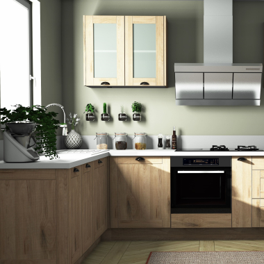 Meuble bas d'angle 45° chêne massif brut larg. 40cm x H71.5cm