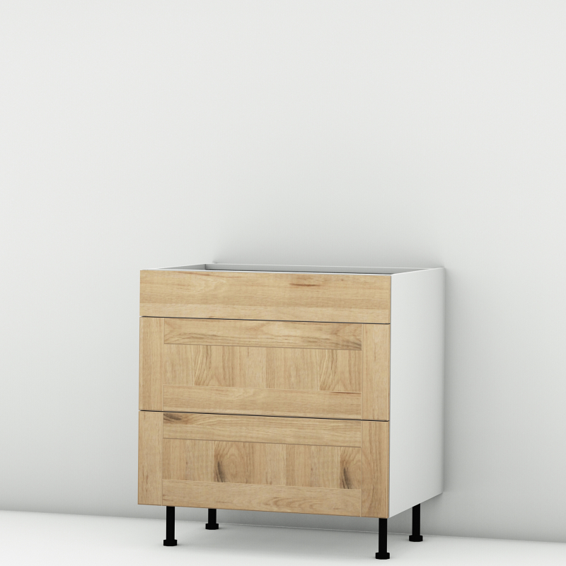 Meuble bas chêne massif brut 3 tiroirs larg. 80cm x H71.5cm