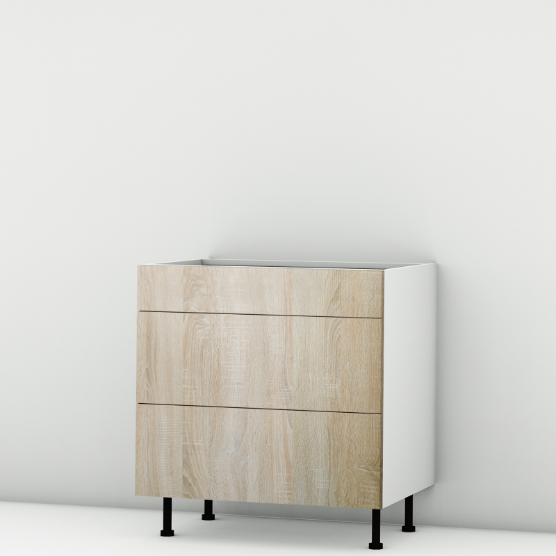 Meuble bas chêne clair 3 tiroirs larg. 80cm x H71.5cm