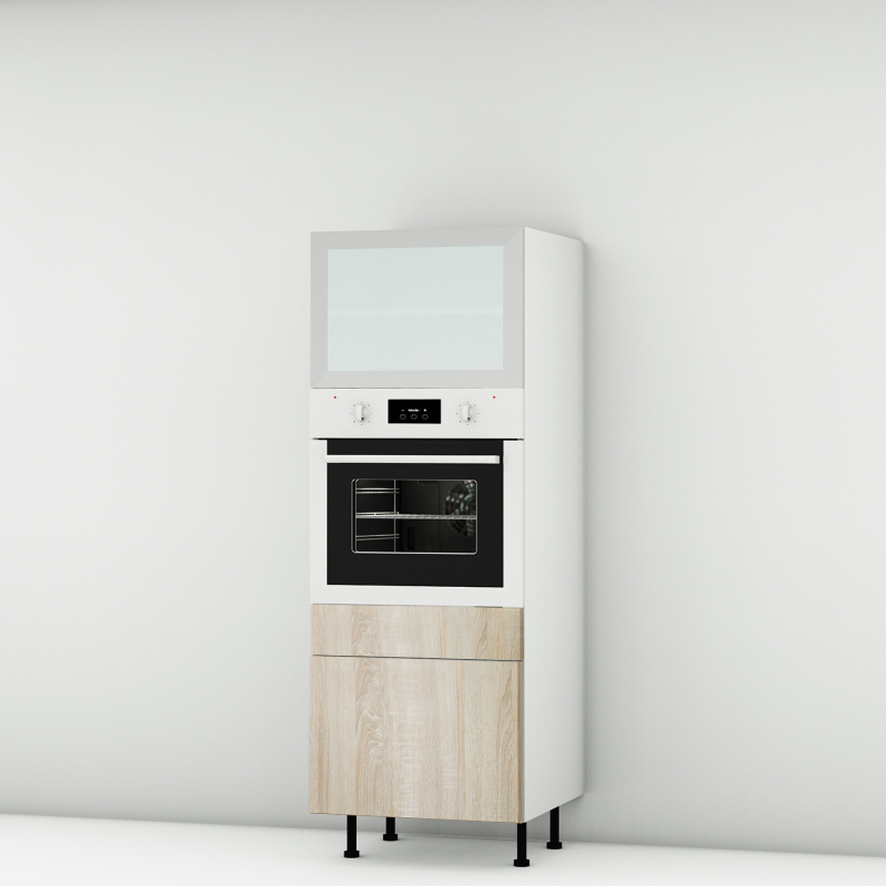 Colonne chêne clair 1 porte relevante alu vitrée - 1 four - 1 tiroir larg. 60cm x H156.6cm