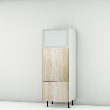 Colonne chêne clair 1 porte relevante alu vitrée - 1 porte - 1 tiroir larg. 60cm x H156.6cm