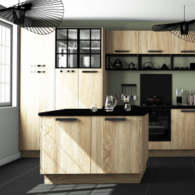 Colonne chêne clair 2 portes frigo encastrable L60cm x H213.8cm