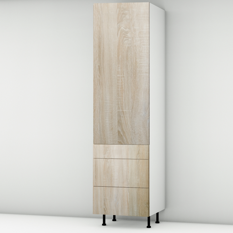 Colonne chêne clair 1 porte - 3 tiroirs larg. 60cm x H213.8cm