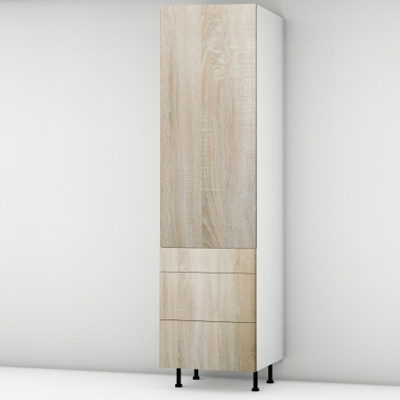 Colonne chêne clair 1 porte - 3 tiroirs larg. 60cm x H213.8cm