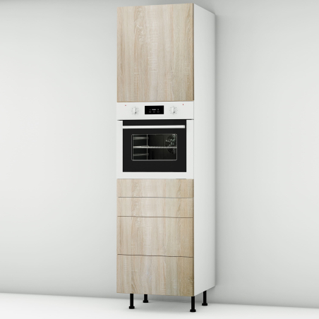 Colonne chêne clair 1 porte - 1 four - 3 tiroirs larg. 60cm x H213.8cm