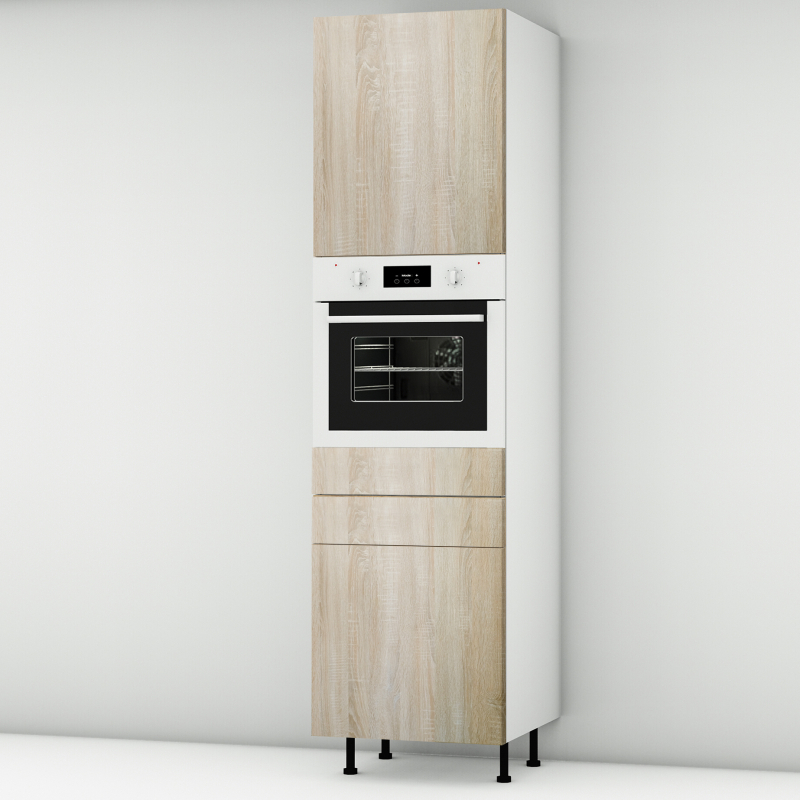 Colonne chêne clair 1 porte - 1 four - 1 porte+tiroir larg. 60cm x H213.8cm