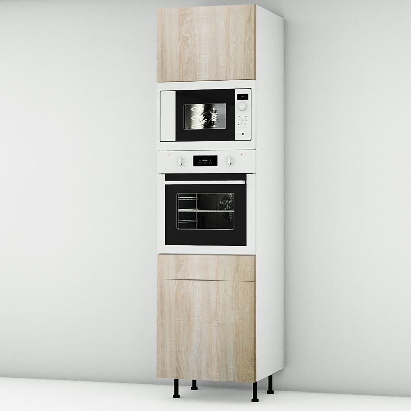 Colonne chêne clair 1 porte - 1 four - 1MO - 1 porte+tiroir larg. 60cm x H213.8cm